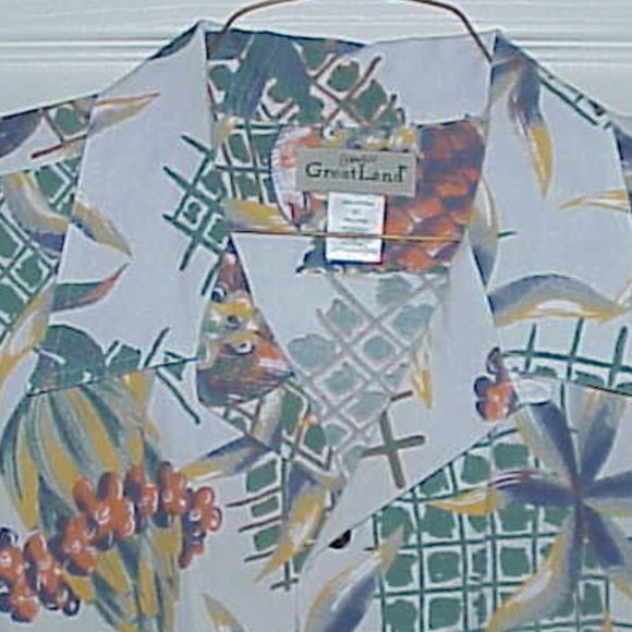 GREAT LAND, XL, MEN'S , TROPICAL PRINT, PRE-OWNED. LAUNDERED. GENTLY WORN SHIRT - Picture 2 of 2